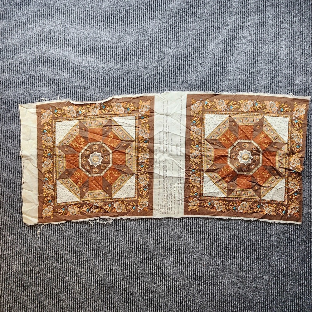 Vintage‎ Cranston Floral Star Medallion Quilt Cotton Fabric 2 Panels Cottagecore